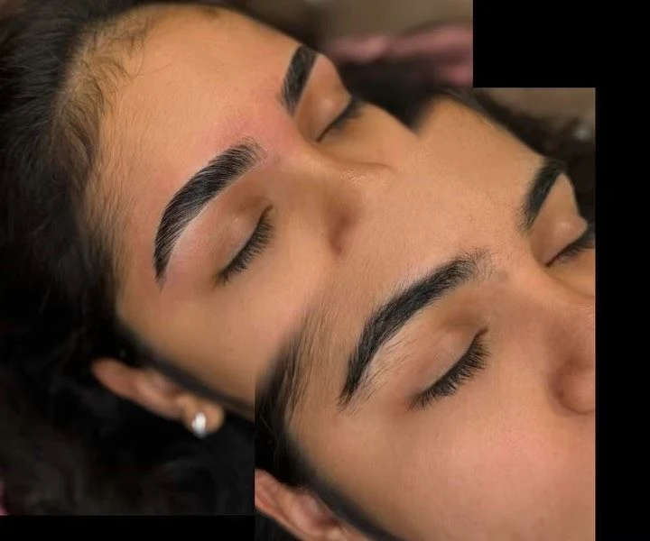 Brow lamination, before-and-after composite in low directional light