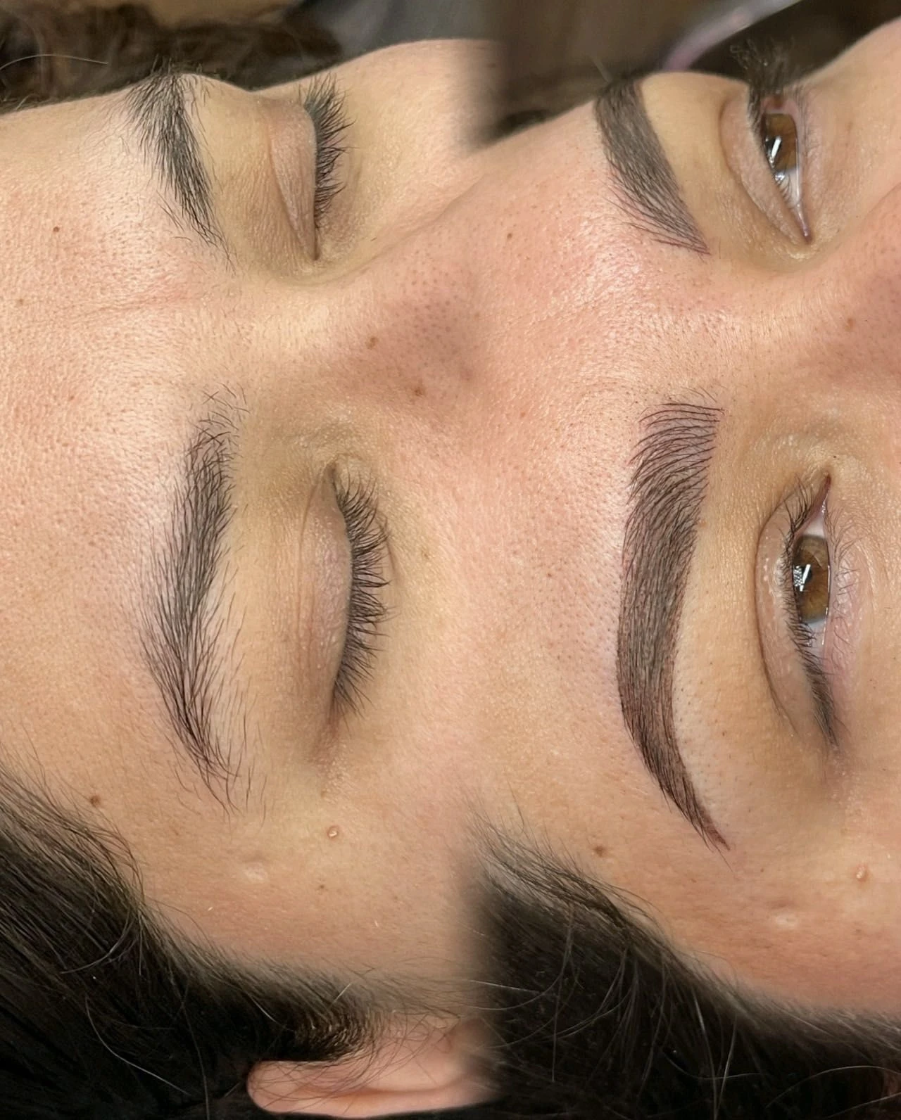 Brow lamination before and after, paired side by side